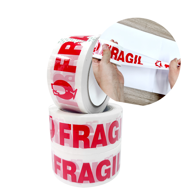 Ready To Ship Waterproof Packing Adhesive BOPP Warning Tape Red White Fragile Tape